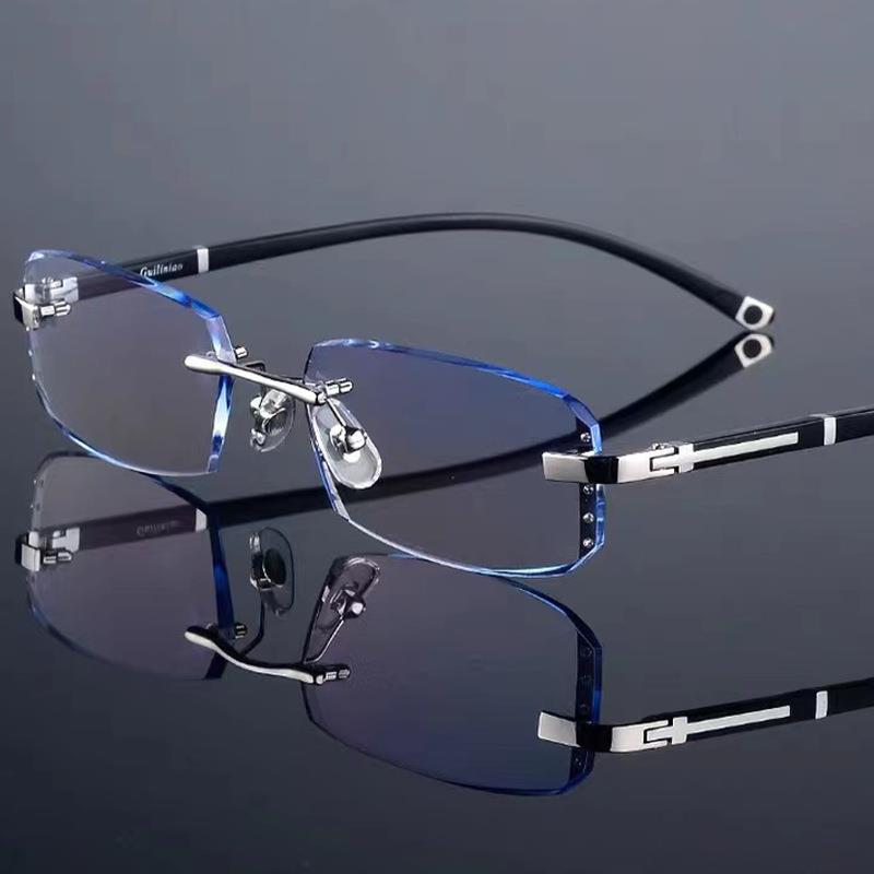 Snijkant Presbyopische Bril Frameloze Hd Anti Blauwe Presbyopische Bril Mannen Anti Vermoeidheid Presbyopie Doorzichtige Bril 1.0 ~ 4.0: Black / +400