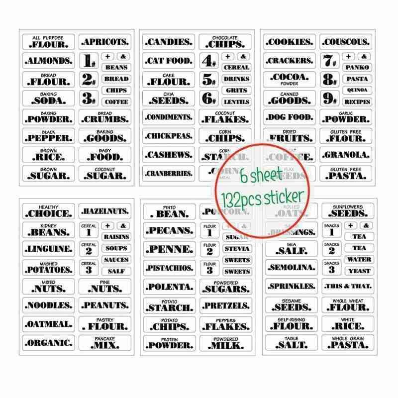 144/274/132pcs Farmhouse Pantry Labels Kitchen Jars Bottle Container Label Transparent Waterproof Pantry Stickers Food Jar Label: 132pcs