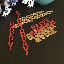 2 stk "tillykke med fødselsdagen" ord metal skære dies stencils til gør-det-selv scrapbog/fotoalbum dekorativ prægning gør-det-selv papirkort