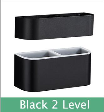 Zwart Draagbare Wandmontage Paraplubak Rack Effen Kleur Paraplu Opslag Houder Plank voor Home Office Paraplu Houder: BLACK 2 LEVEL