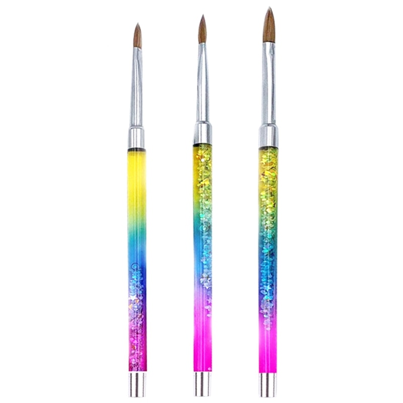 3 Stks/set Glitter Sequin Handvat Nylon Kwast Acryl Aquarel Gouache Nail Brush Pen Set Voor Kunstenaar Kunst School Supplies