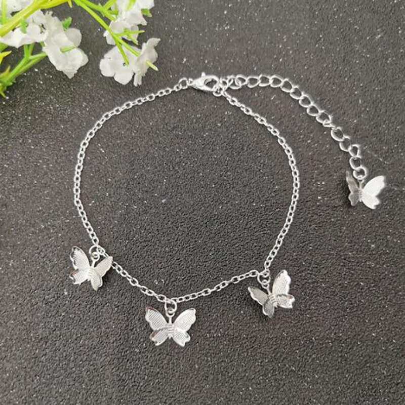 Nouvelle papillon bracelets de cheville pour femmes or argent couleur chaîne cheville Bracelet sur la jambe bohème pied bijoux: 4 Silver Butterfly