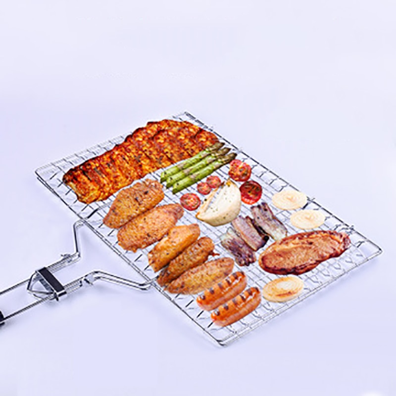 Grillkurv trådrist foldbar bbq grillmåtte hjemmehave grill madlavningsværktøj bærbar udendørs rejsetang