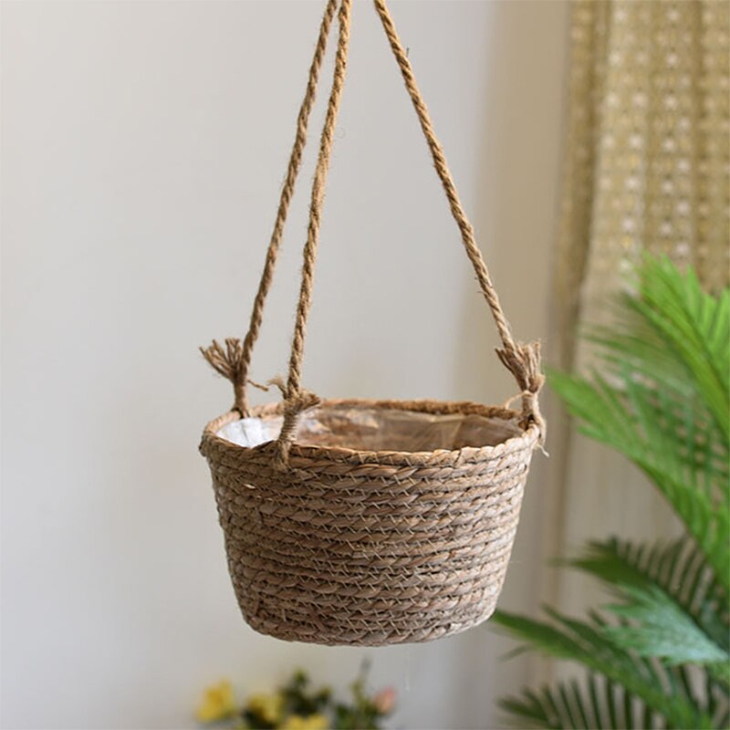 Garden Plant Storage Basket Jute Rope Hanging Planter Woven Indoor Outdoor Flower Holder Macrame Plant Hangers Home Decor