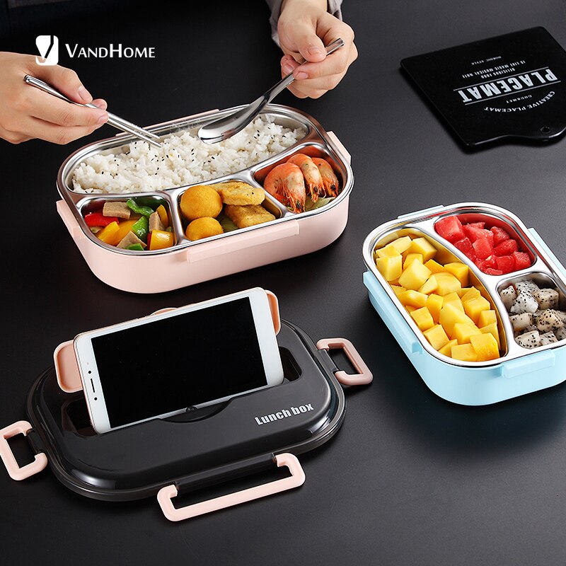 304 Roestvrij Staal Lunchbox Japanse Bento Doos Met Compartimenten Voor Kinderen Magnetron Voedsel Container Met Servies Set