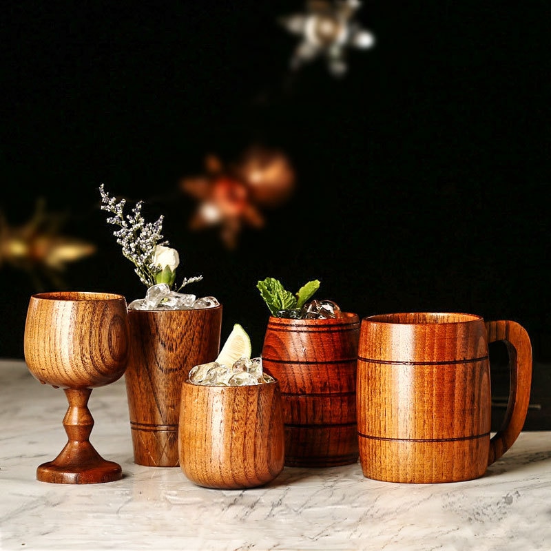 Vintage Whiskey Cup Beer Mug Bar Drinkware Natural Wooden Cup Cocktail Glass Wine Goblet Japanese Style Teacups