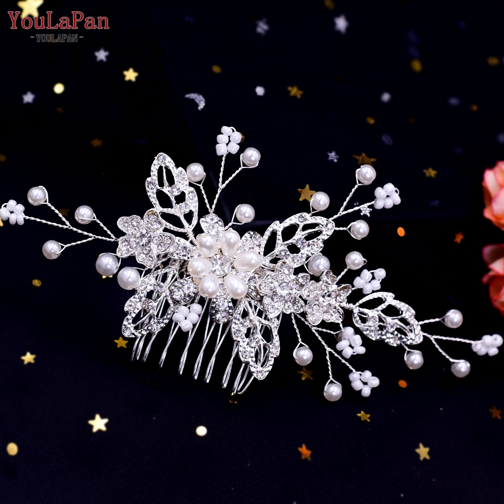 Topqueen HP77 Bruiloft Tiara Bridal Kammen Strass Bruiloft Hoofddeksels Bruiloft Haar Accessoires Bruids Hoofdtooi Bruiloft Haar Kam: HP342-Silver