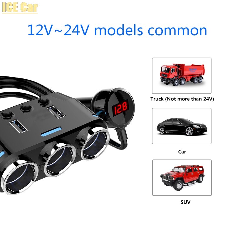 Bil gadget produkter bil cigarettænder stik splitter stik led usb oplader adapter med usb til iphone hurtig oplader 5v/3a