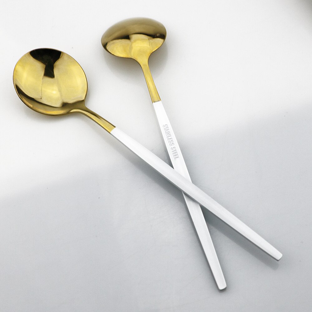 4Pcs Rosa Gold Geschirr Besteck Dessert Löffel Set Lange Griff Spiegel Löffel Besteck Küche Zubehör 304 Edelstahl