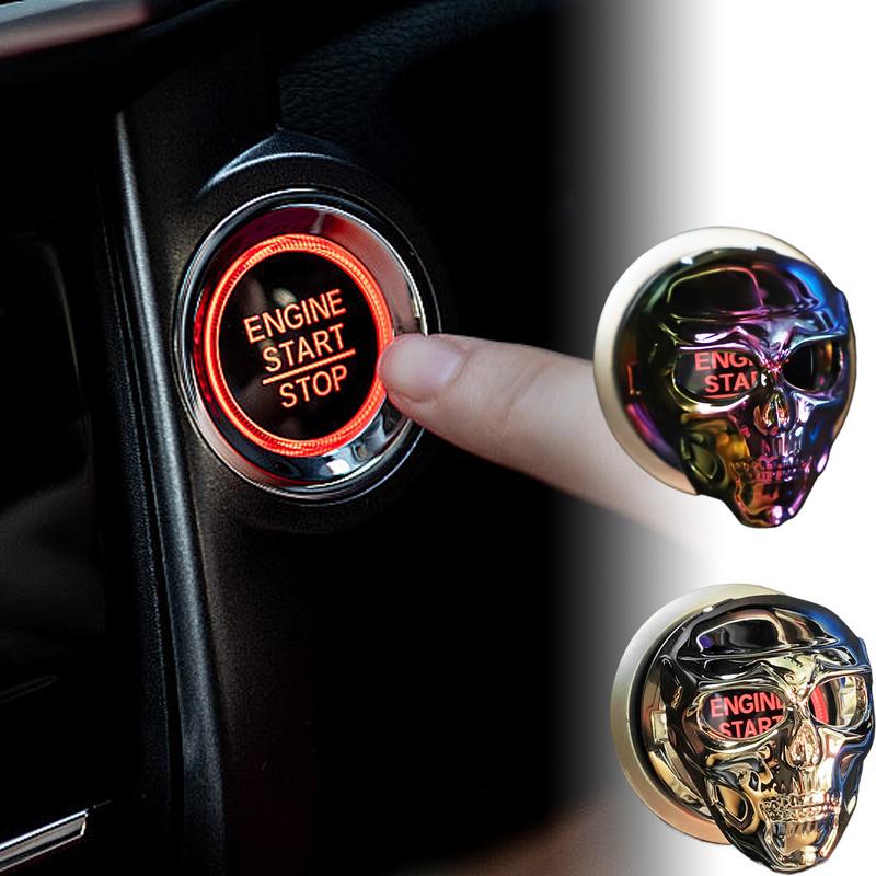 Skull Push Start Button Cover Metal Skull Push Start Button Sticker Ignition Start Stop Button Cover Gothic Car Accessories For