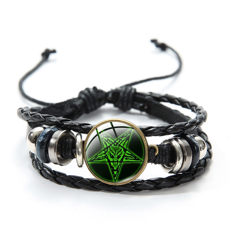 Neue Punk Teufel Satan Ziege Kopf Baphomet Leder Armbinde Jahrgang Invertiert Pentagramm Githic aufbringen Glas Cabochon Charme Armbinde: Stil 1