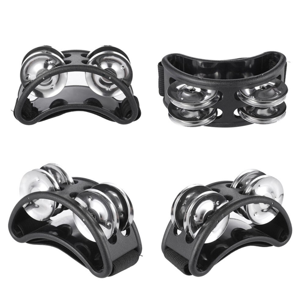 Foot Tambourine Percussion Musical Instrument With Metal Jingle Bells (Black)