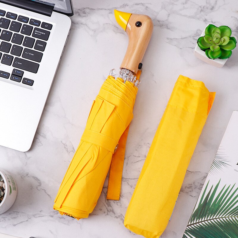 Cute Duck Head Umbrella Rain Women Automatic Windproof Sun Umbrella Men Three Fold Waterproof Travel Umbrella Parasol: Yellow