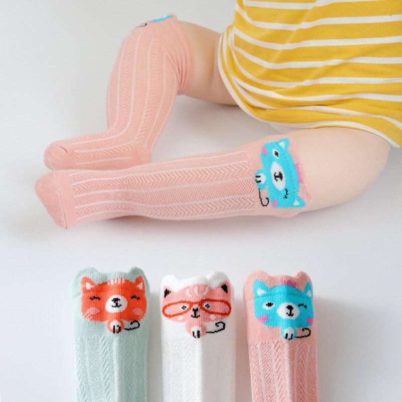 3 Paare/los Baby Mädchen Socken Sommer Gittergewebe Atmungsaktive Baumwolle Baby Knie Hohe Socken Nette Bogen Kleinkind freundlicher Lange Socken: fox