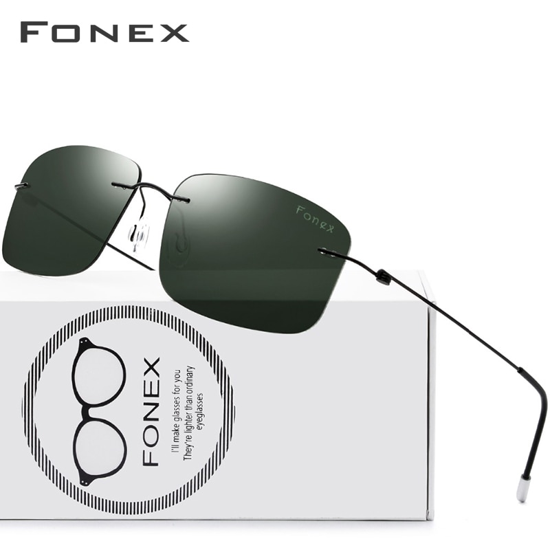 Gafas de sol sin montura polarizadas de titanio para hombre, de sin marco d cuadrado ligero, lentes de sol para dama, gafas sin tornillos