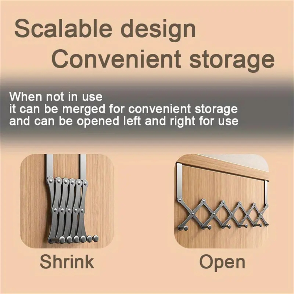 4/5/ 6 Hooks Modern Metal Door Hooks Foldable Storage Rack No need to drill holes, space saving door hooks for coats, bags