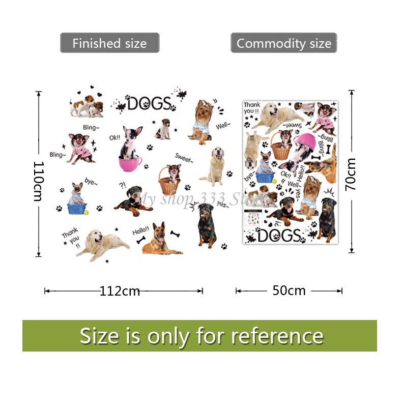 Puppy dog ​​pet shop Wall stickers, cute art animals for kids, baby room, dog wall poster stickers, wallpaper stickers
