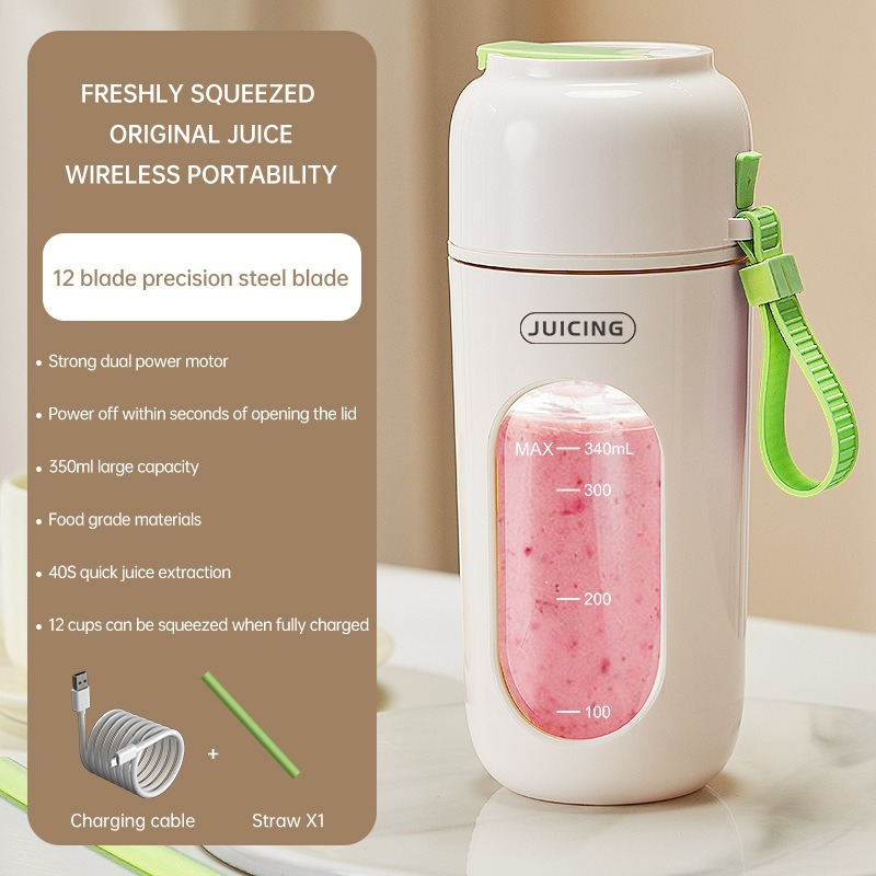 Wireless Juice Blender Cup - USB-C Fast charging portable milkshake machine, easy to clean personal juice cup, 20s quick mixing: green