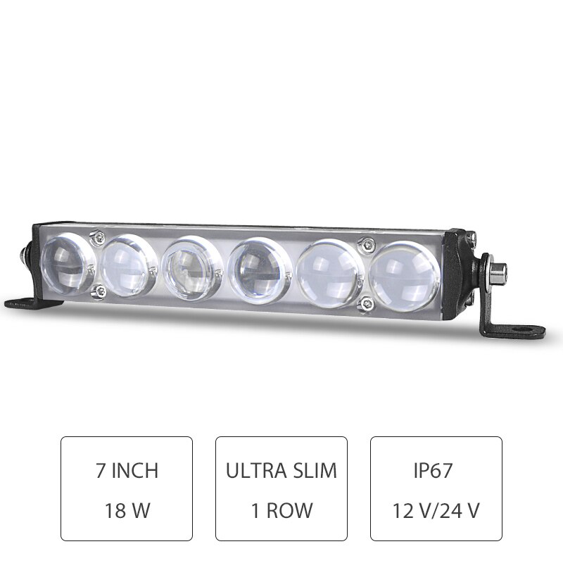 Racbox 7 " 13 " 19 "ultra slim 4d -linser bil led lysstang enkel rad hvit spot beam for offroad 4 x 4 lastebil utv atv suv 12v: 7 tommer