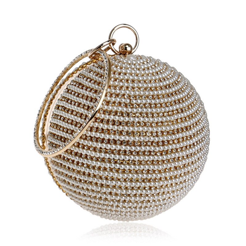 Enkel bröllopsväska glänsande crossbody-väska kvinnor kvinnlig kvällsfest pärla axelväska diamanter cirkel rund väska