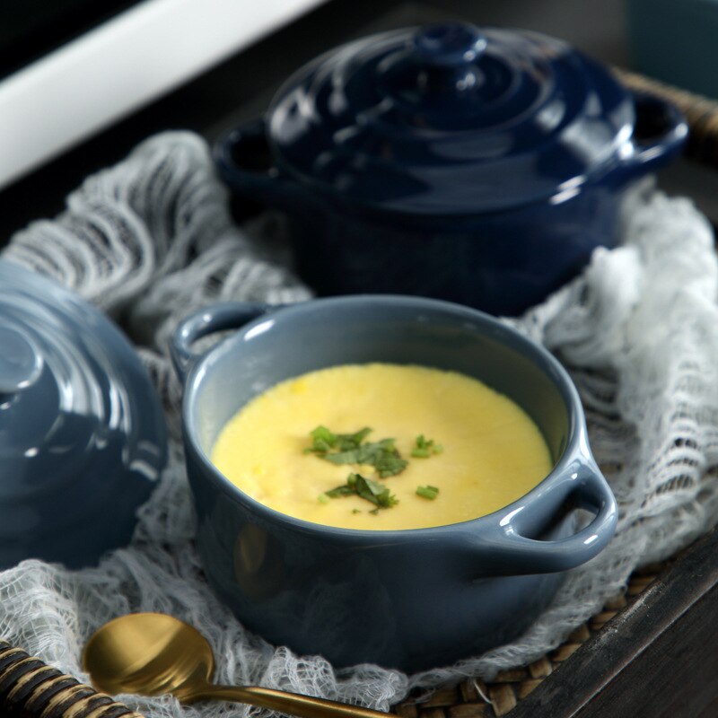 230ml Ceramic Porcelain Soup Bowls with Lid and Handle Cereal Bowls Serving Bowls for Soup Rice Noodle Salad Ramen