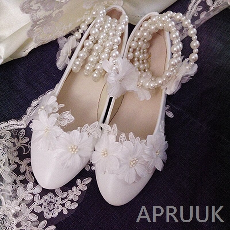 Luxury handmade flower wedding flats shoes bride plus size small big sizes pearls ankle strap bridal flats ladies party shoe