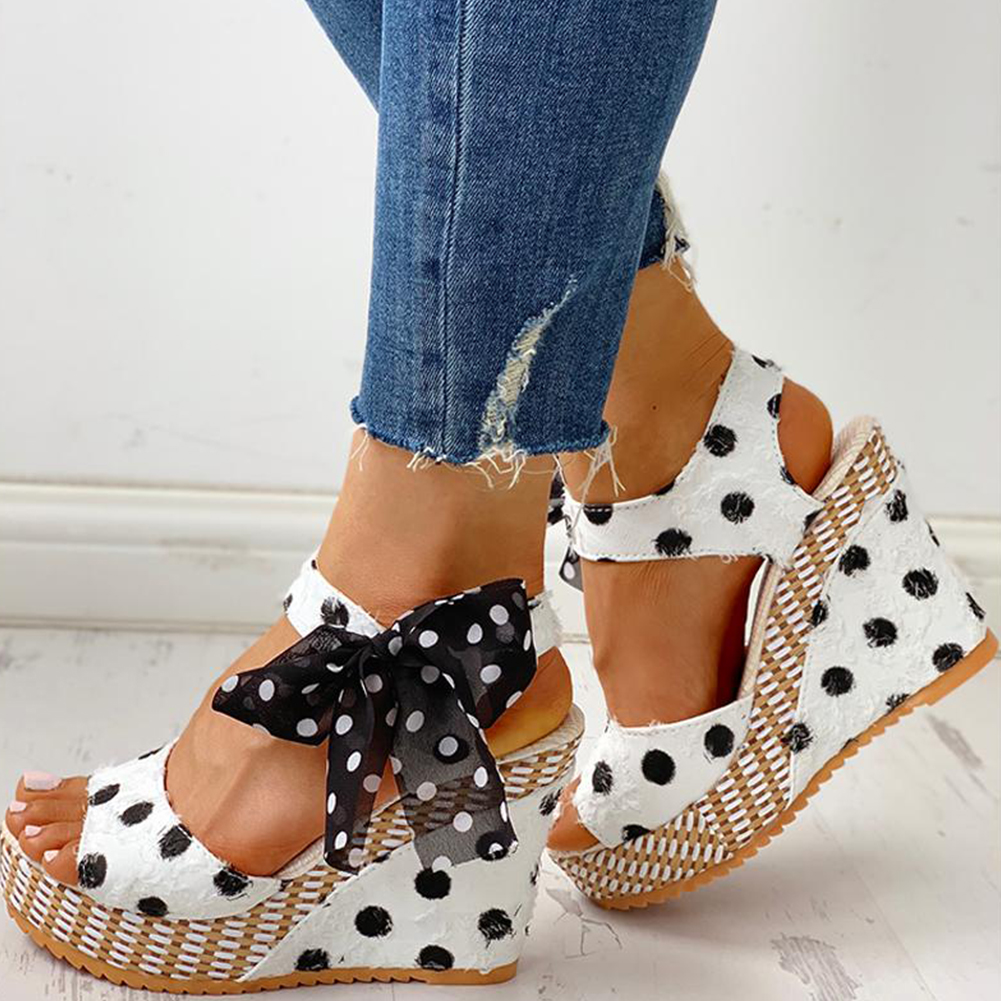 INS sweet polka dot Leisure Women Wedges Shoes Summer Sandals Woman casual Date Party Platform High Heels Shoes Woman