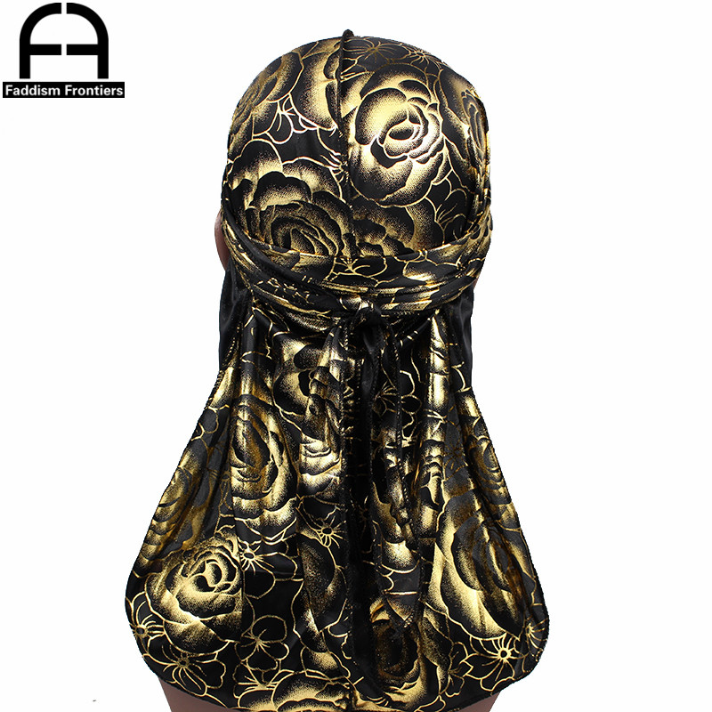 Turbante con estampado personalizado para hombre, Bandanas con estampado de rosas, correas largas de seda, accesorios para el cabello