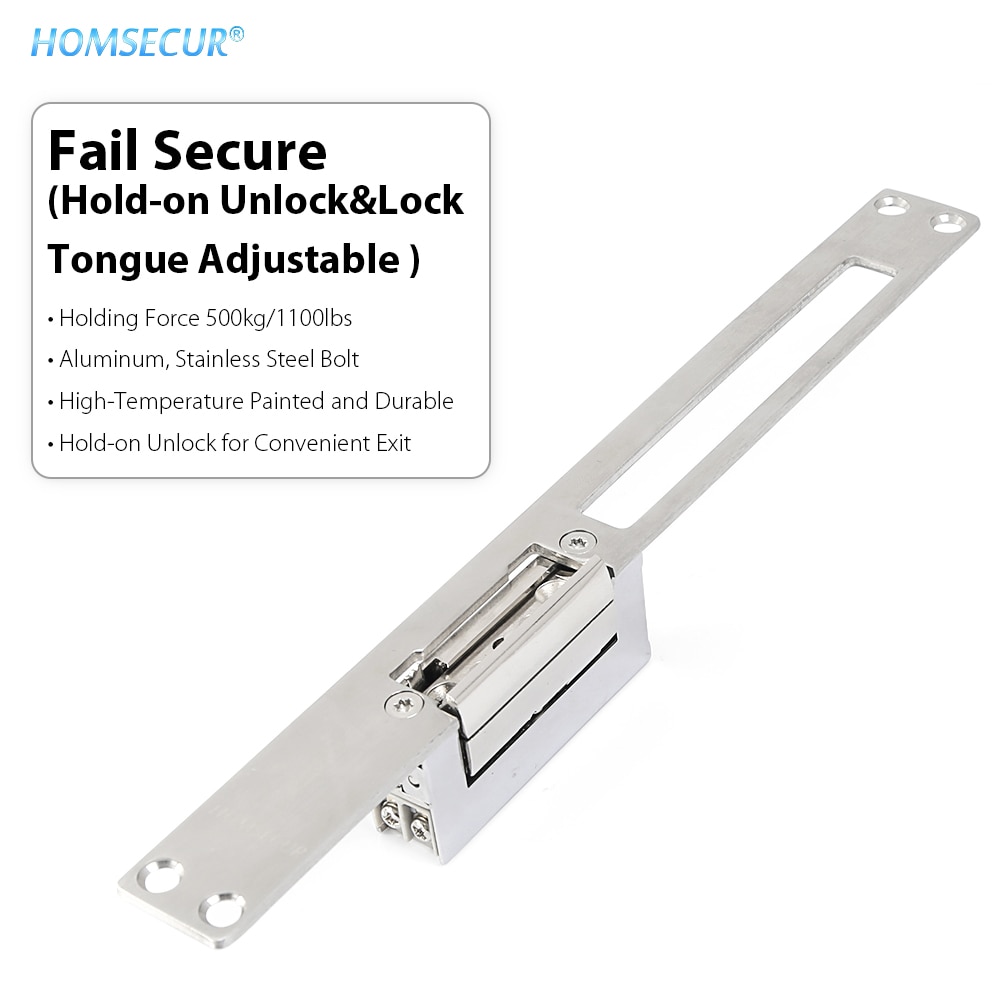 HOMSECUR Electric Door Strike Lock Long Face Plate For Access Control Fail Secure Mode