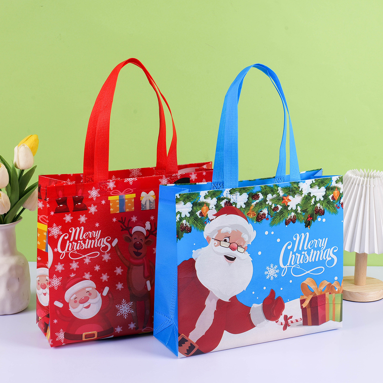 10-60PCS Christmas Tote Bag Santa Elk Snowflake Bags Non-woven Waterproof Printed Bags Thickened Decor Supplies
