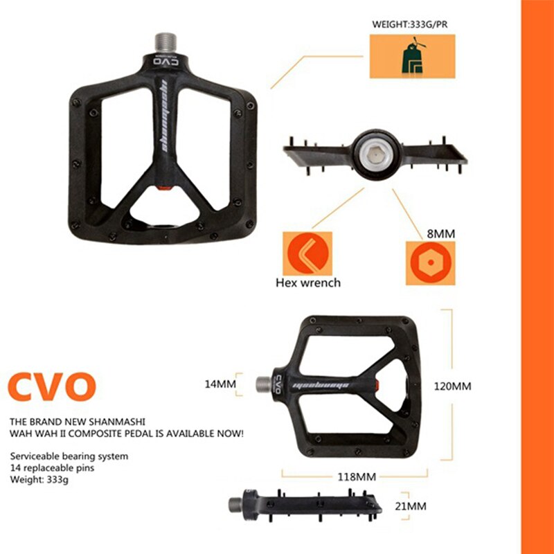 SHANMASHI CVO Bigfoot Nylon Carbon Fiber Bearing Pedal Mountain Bike Road Bike Pedal Comfortable Bicycle Pedal 333g/Pair
