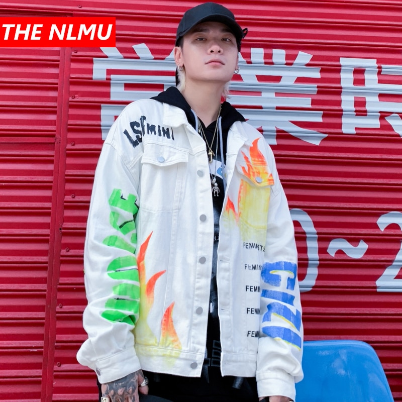 Graffiti Brief Print Denim Jassen Streetwear Hip Hop Casual Punk Rock Jeans Jas Jassen Uitloper Hipster Tops WQ172