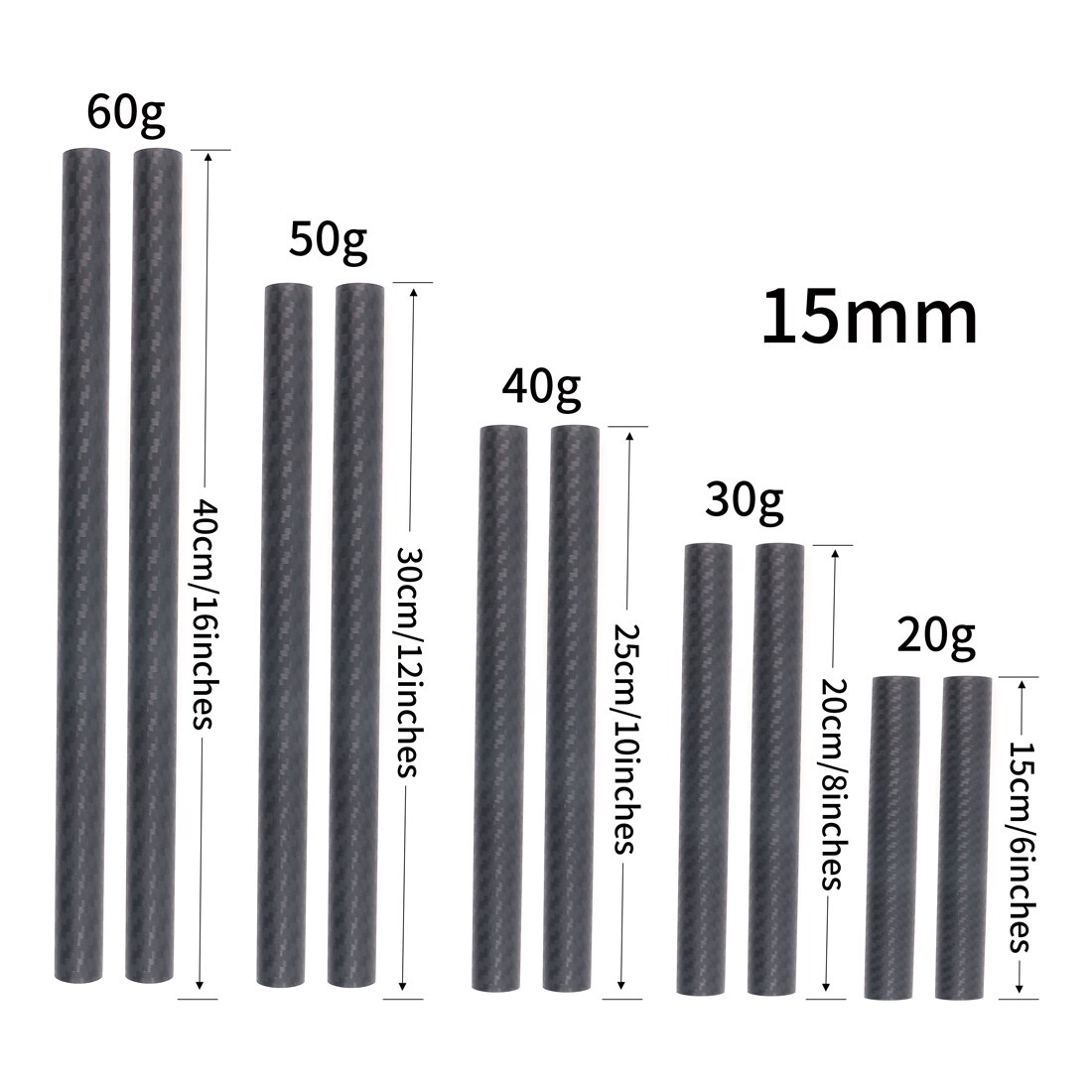 2 tiges en Fiber de carbone, Tubes de 15mm 19mm 6 &quot;8&quot; 10 &quot;12&quot; 16 &quot;pour système de Support de caméra DSLR 5D2, plate-forme, photographie de suivi