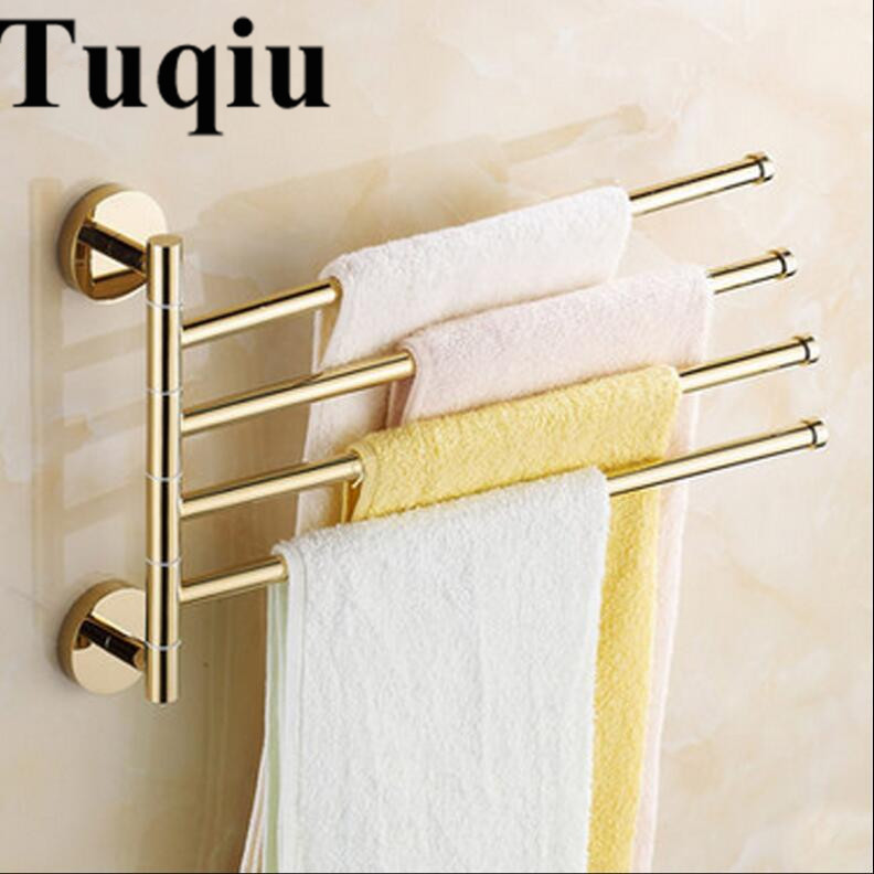 and brief 2-4 Swivel Towel Bars Copper Wall Mounted Bathroom Towel Rail Rack Bathroom Towel Holder Gold Towel Hanger