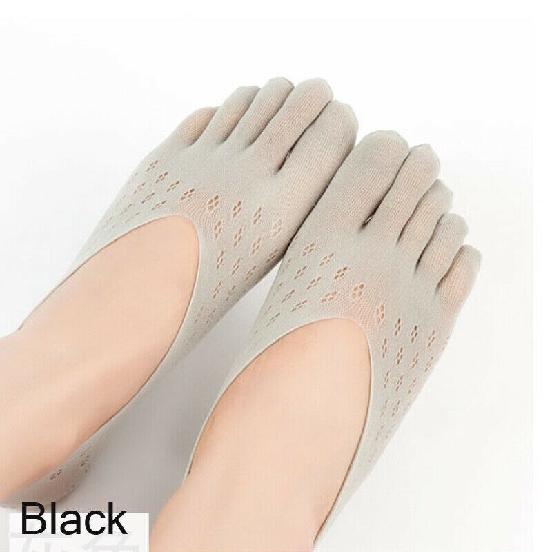 5 farver kvinder almindelige kvinder skridsikre usynlige femfinger tå sokker ankel: Grå
