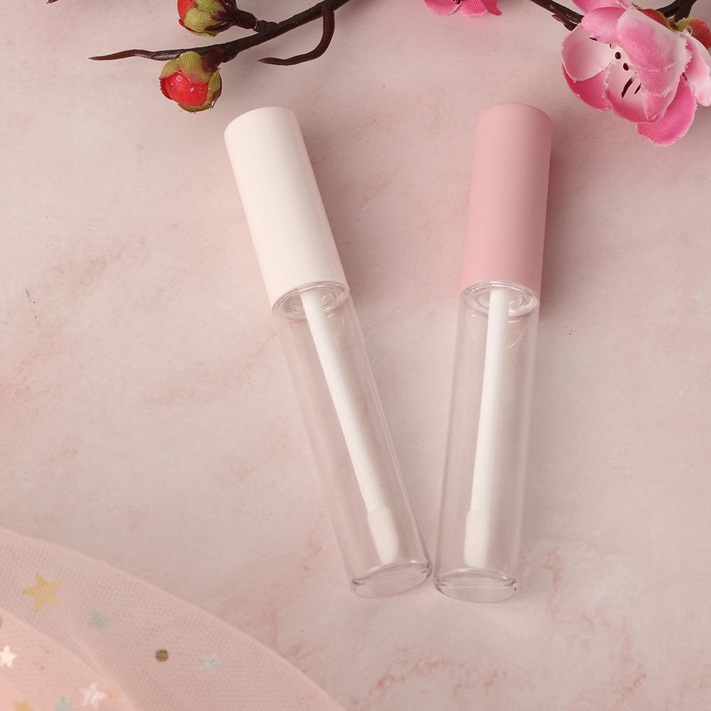 Tubo vacío de brillo de labios redondo, 1 unidad de 10ml, con aplicador de varita, lápiz labial de plástico rellenable, frascos de bálsamo labial, contenedor DIY