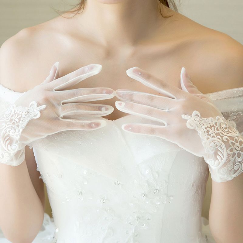 Glamour brudekjole handsker blonder korte afsnit vanter brudekjoler tilbehør charmerende dame kvinder handske med fingre