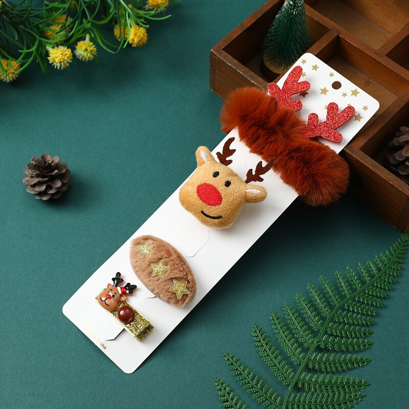 4Pcs Christmas Hairpin Brooch Set Cartoon Lovely Barrettes Accessories for Kids Girls Child Cute Hair Pin Xmas: Deer