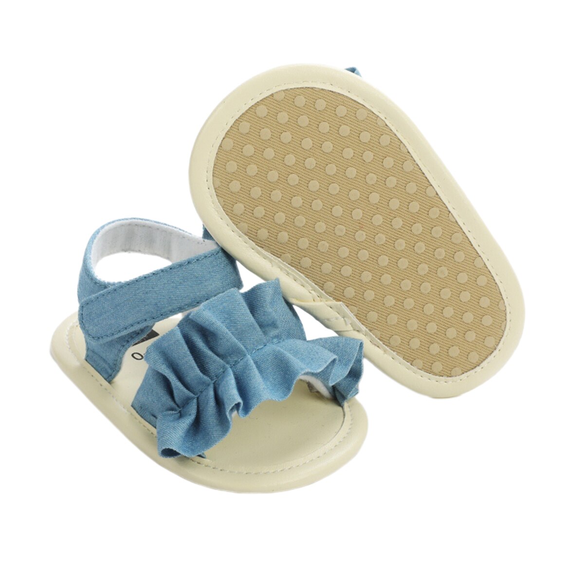 Sandalias de verano para bebé niño niña niño suela blanda de lona zapatos planos antideslizantes con volantes bonitas sandalias con Velcro para 0-18 meses