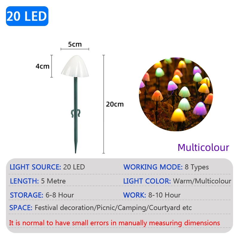 Lámpara LED solar para césped con forma de seta, impermeable, para exteriores, 8 modos, camino de hadas, paisaje, patio, terraza, jardín, cadena de luces decorativas: Blanco frío