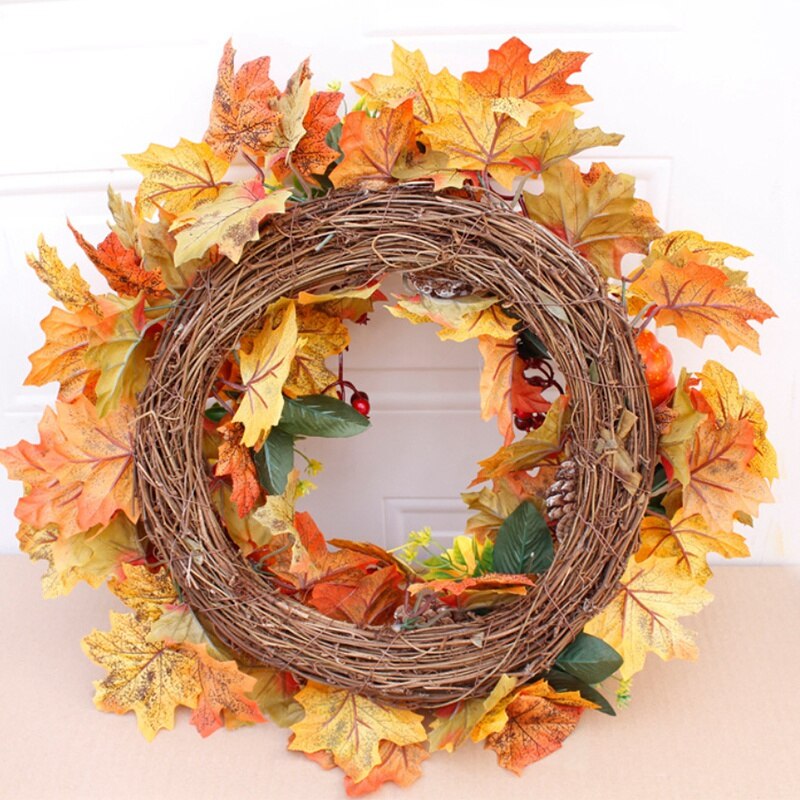 Kunstmatige Zonnebloem Pompoen Pine Cone Berry & Maple Leaf Krans, Voor Halloween & Thanksgiving Thuis Arrangement Decoratie