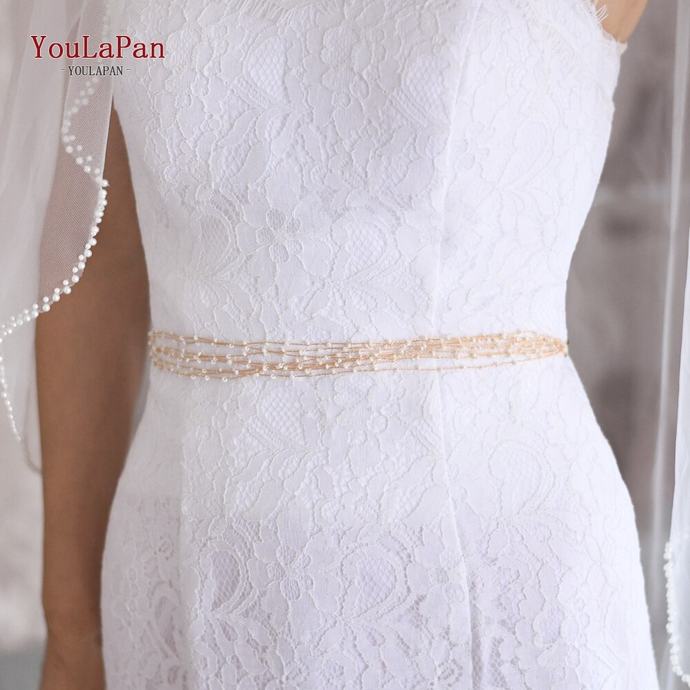 TOPQUEEN, SH28-G, cinturones de novia dorados, faja con cuentas para boda, vestido de , accesorios de boda, cinturón delgado para mujer,