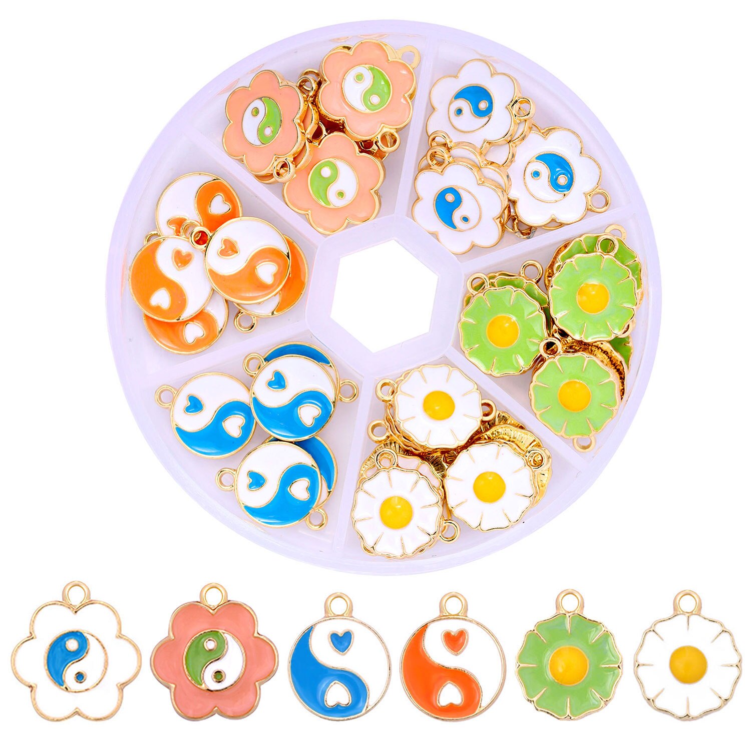 Kits de dijes de flores de Yin Yang, accesorios de joyería DIY, pulseras y collares, 60 piezas