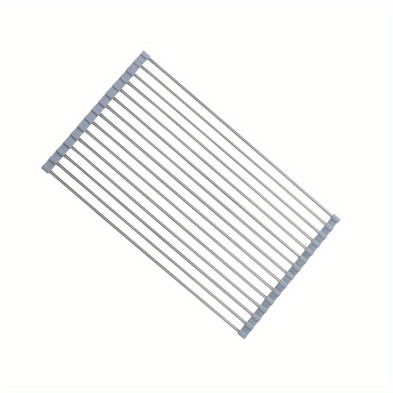 Égouttoir à vaisselle enroulable, égouttoir à vaisselle de cuisine, étendoir à évier en acier inoxydable, égouttoir à vaisselle pliable: Gris clair