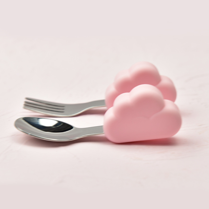 Soft Spoon for Baby Feeding Toddler Tableware Set Stainless Steel Utensil Cloud Toddler Dinnerware Cartoon Infant Spoon Fork: Pkcloud