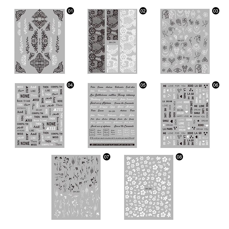 8 Patterns/Sheet Flowers Element 3D Nail Sticker P... – Grandado