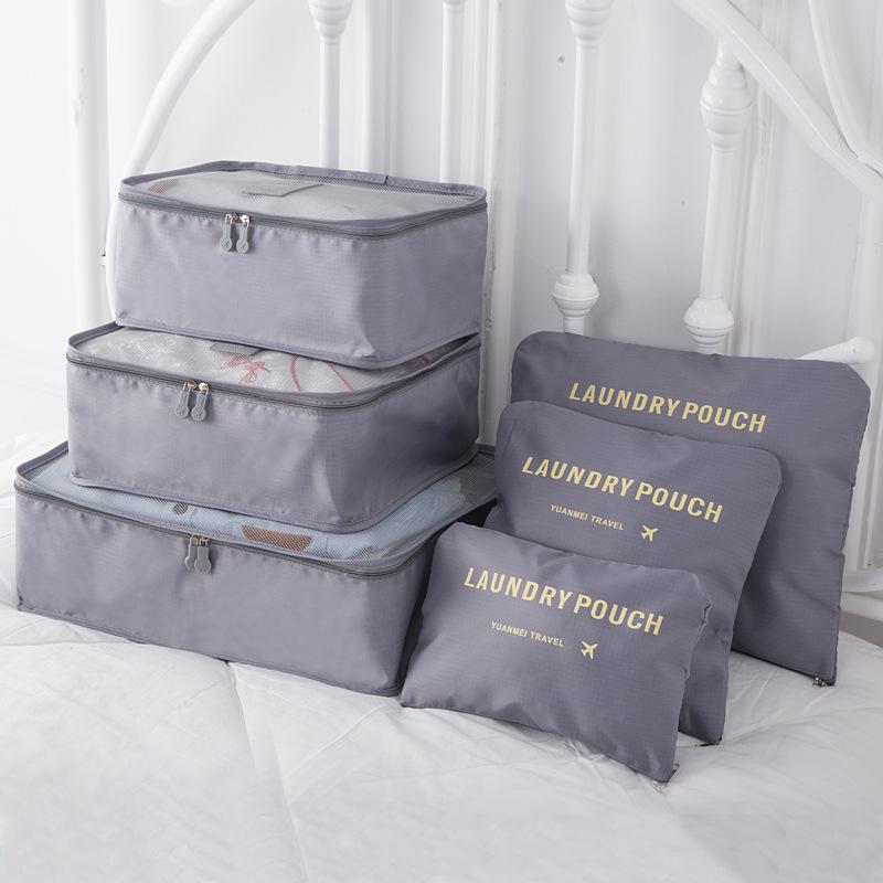 6 cubes d'emballage de voyage ensemble portable en nylon bagages sac de voyage vêtements stockage haute capacité organisateur étanche cubes d'emballage: Gray packing cubes