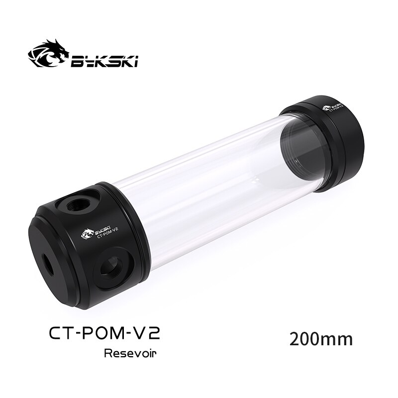 BYKSKI Reservoir, Acrylic Cylindrical Water-Coolant Tank for PC water cooling system 150mm, 200mm, 260mm,: 200mm BLACK