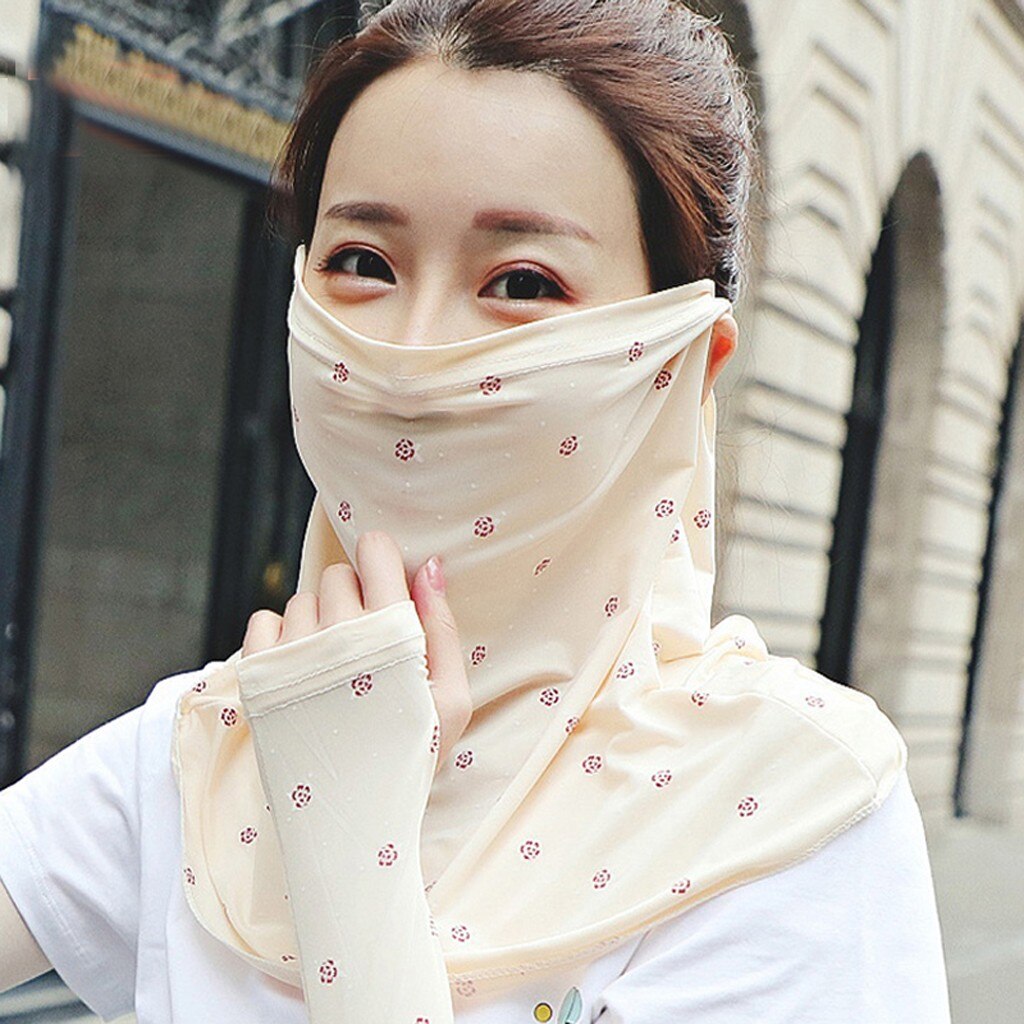 Novedad de verano de máscara cortaviento bufanda de las mujeres pantalla solar Casual cuello bufanda máscara impresión delgada pañuelos envoltura al aire libre suave chales