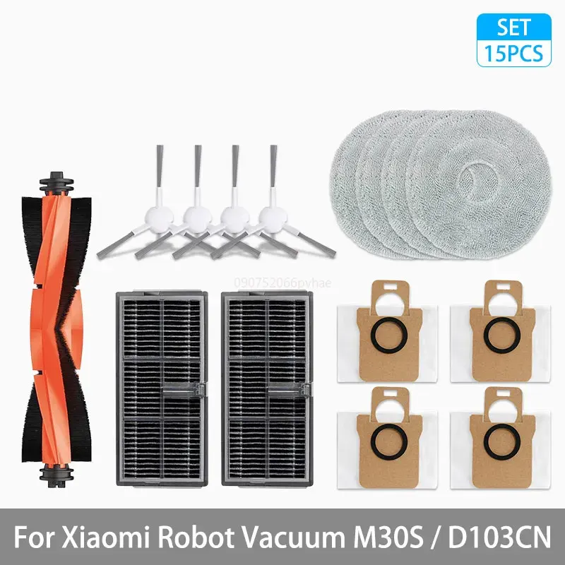 Piezas de repuesto para Robot aspirador Xiaomi Mijia M30S D103CN, consumibles, Cepillo Lateral principal, filtro Hepa, paño de mopa, bolsa de polvo, accesorios: Gris claro